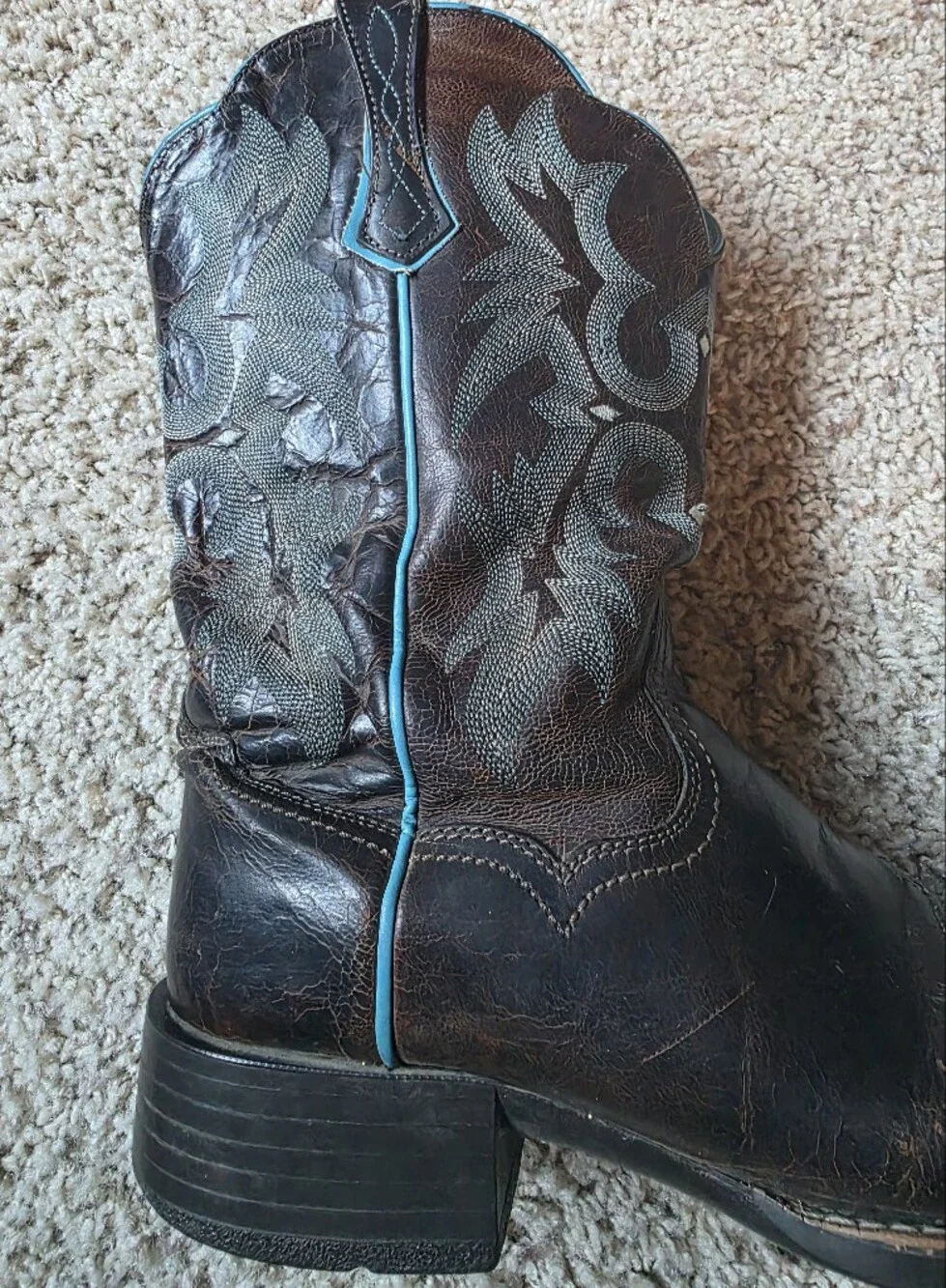 Ariat 10008017 Western Brown Turquoise Leather Boots Square Toe Women's 10B